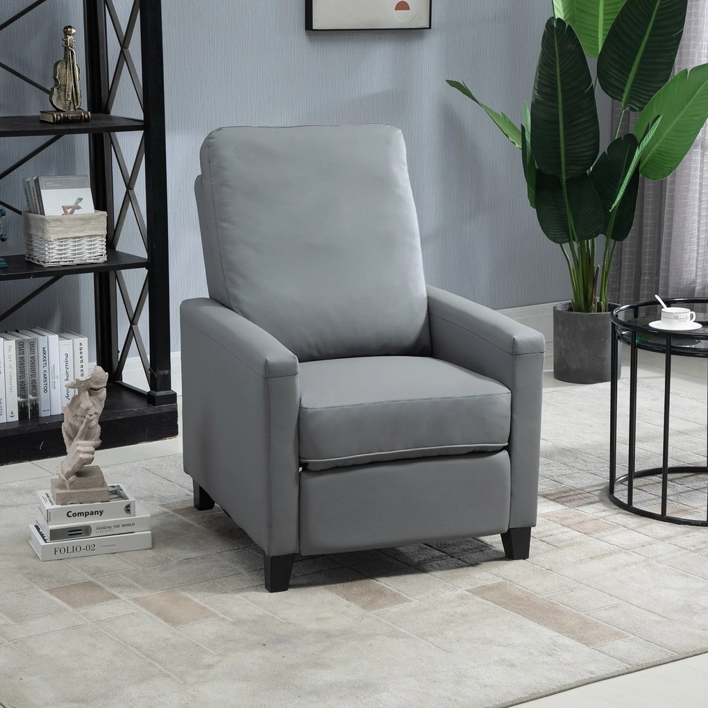 Poltrona Relax Reclinável em até 140° Estofada em PU com Apoio para os Pés Retrátil Assento e Encosto Acolchoados para Sala de Estar Escritório Dormit