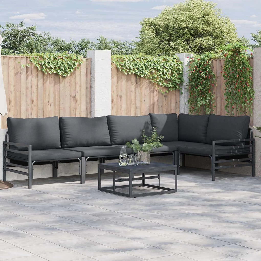 vidaXL Conjunto de Sofá de Jardim com almofada 5 pcs Preto Aço