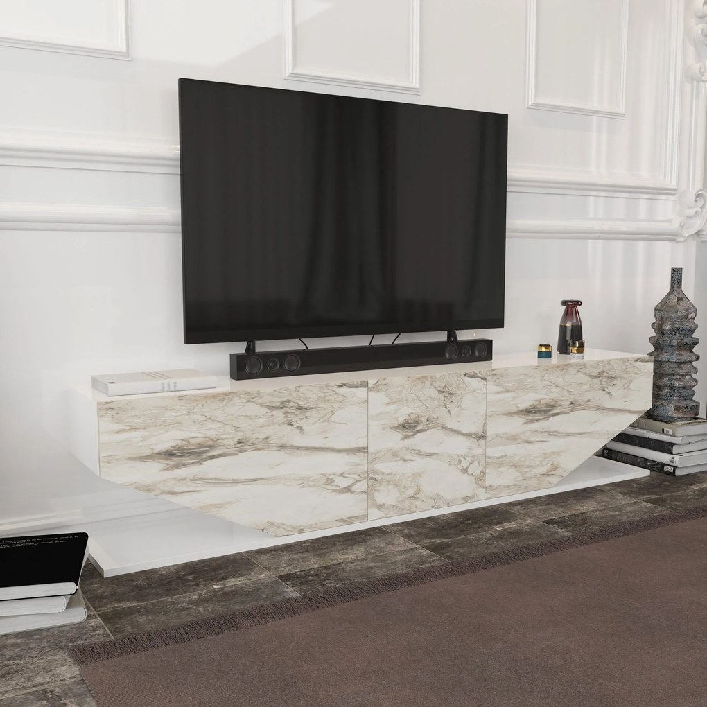 Móvel TV Stand Inci – Branco Mármore – 180 cm