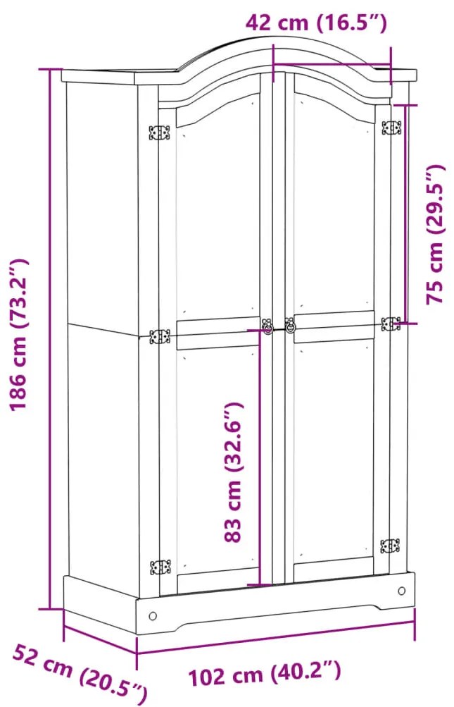 Roupeiro Corona 102x52x186 cm madeira de pinho maciça