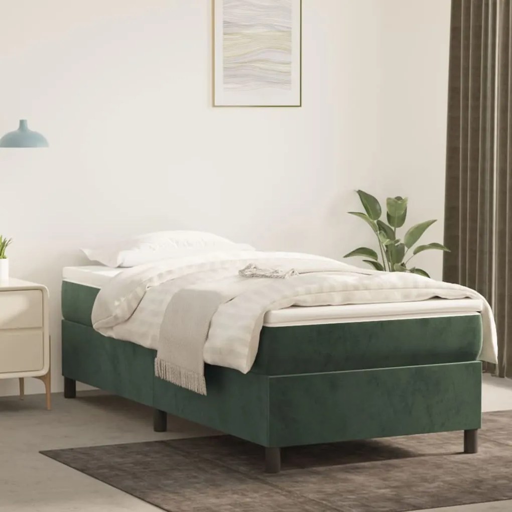 vidaXL Estrutura de cama com molas 100x200 cm veludo verde-escuro