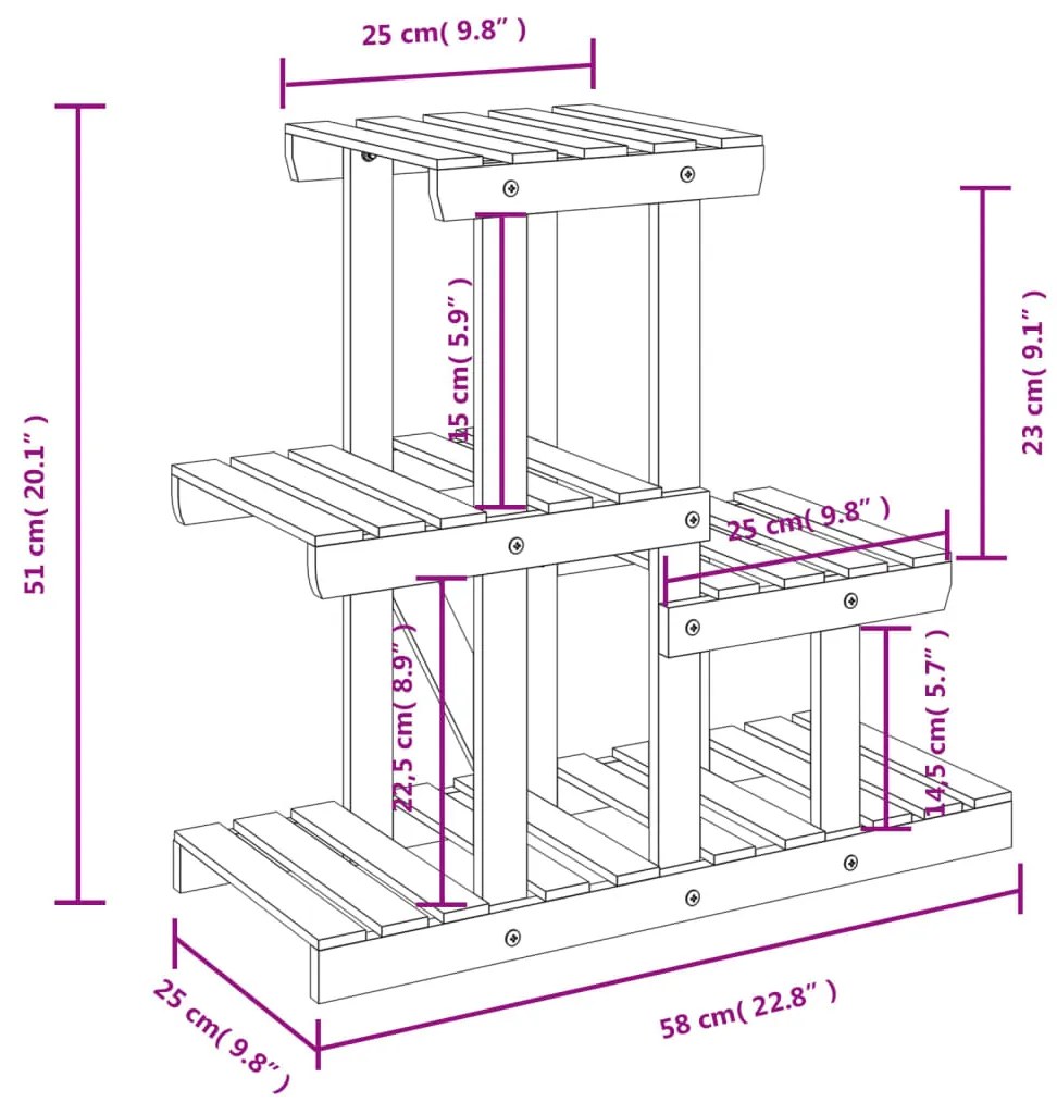 Suporte de plantas 58x25x51 cm madeira de abeto maciça
