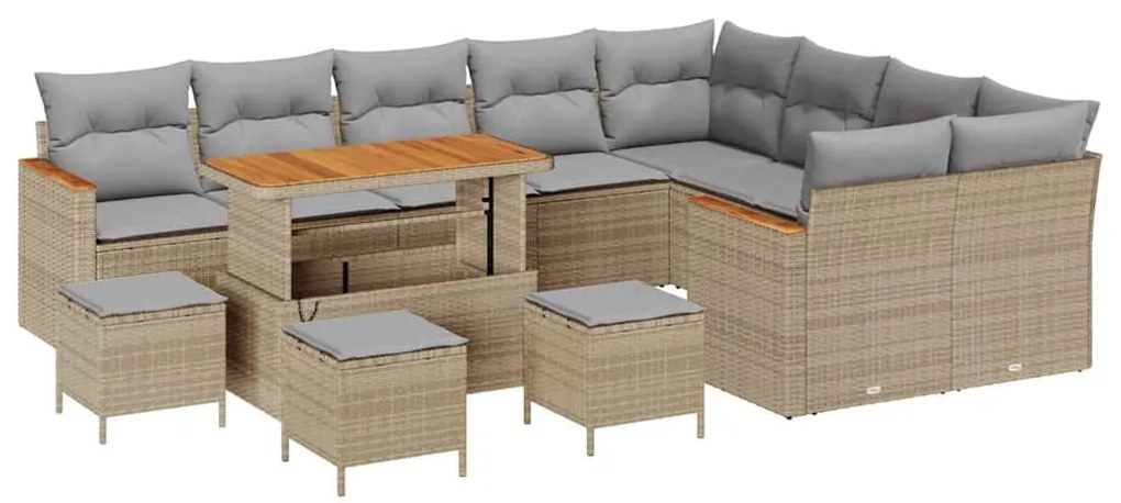Conjunto de Sofás de Jardim de 13 Peças com Almofadas Bege Rattan Poli