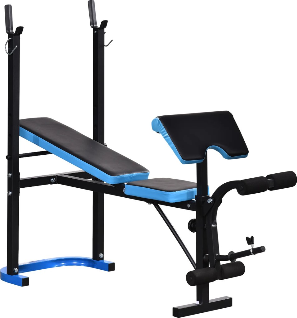 Banco de Musculação Multifuncional (PESOS E BARRA NÃO INCLUIDA) com Suporte para Barras e Encosto Ajustável 155x56,5x120 cm Preto e Azul