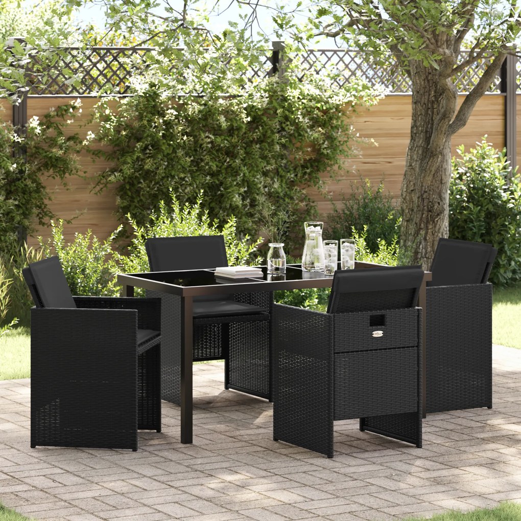 Conjunto de Jantar de Jardim vidaXL de 5 Peças com Almofadas Preto Rattan PE