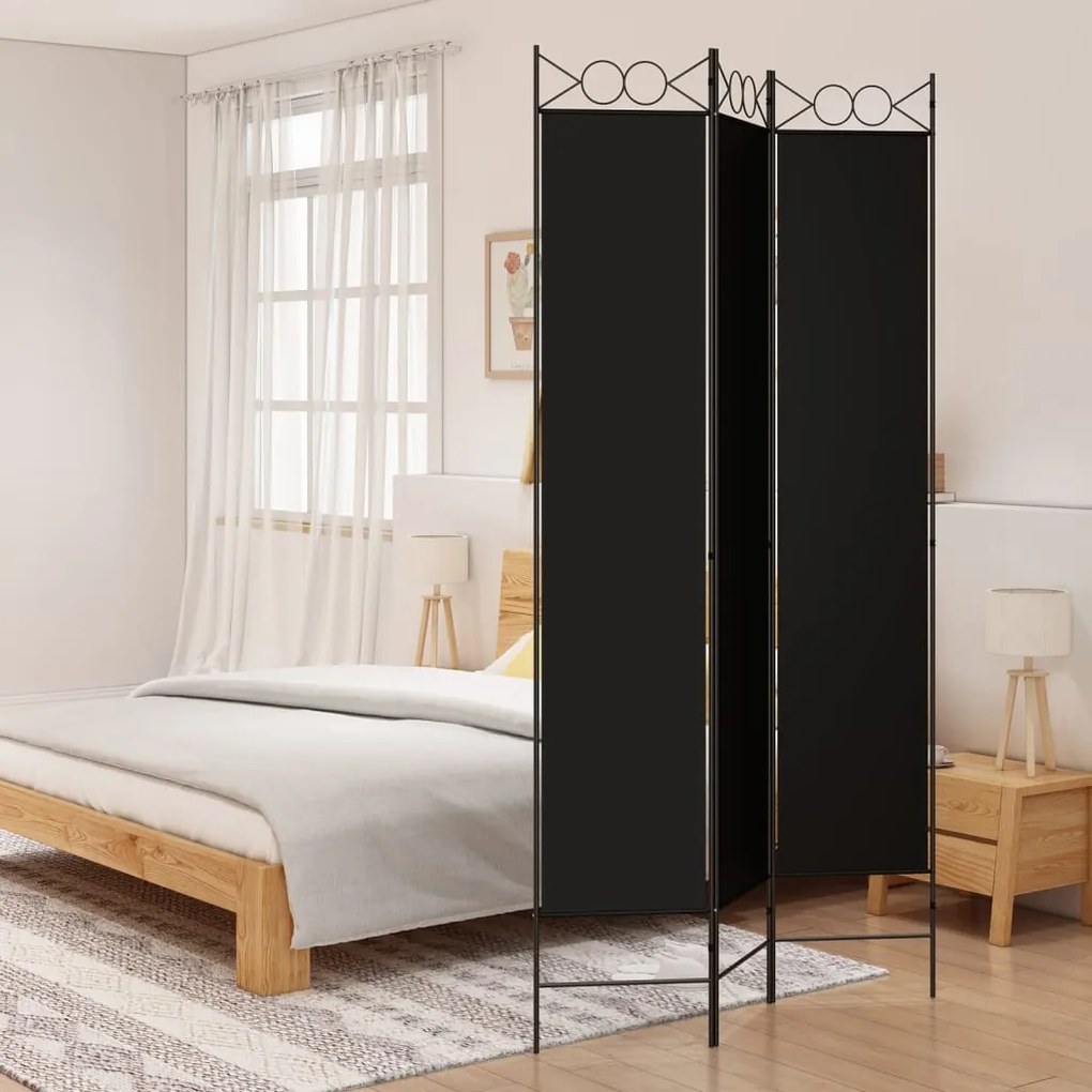 Divisória de Quarto com 3 Painéis 120x220 cm Tecido Preto