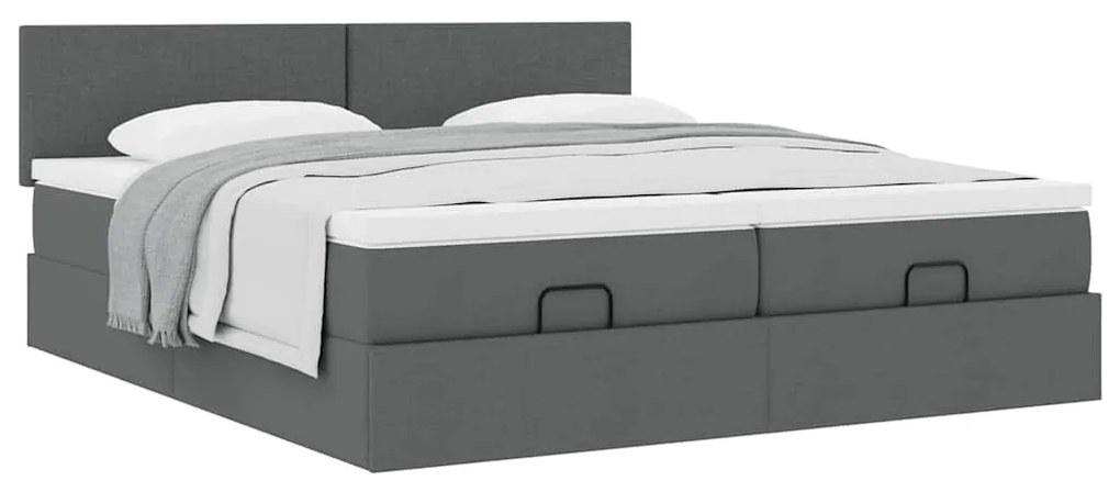 Estrutura de cama otomana com colchões tecido cinzento escuro
