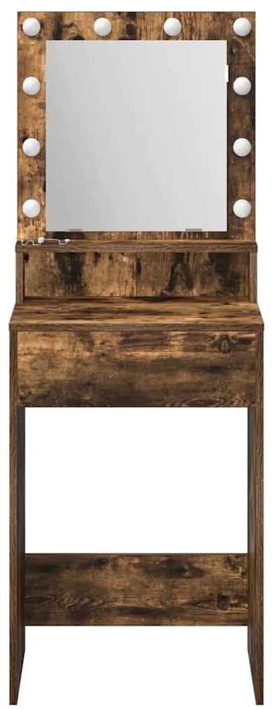 Mesa de Maquilhagem com Luzes LED em Carvalho Fumado 50x41x135 cm