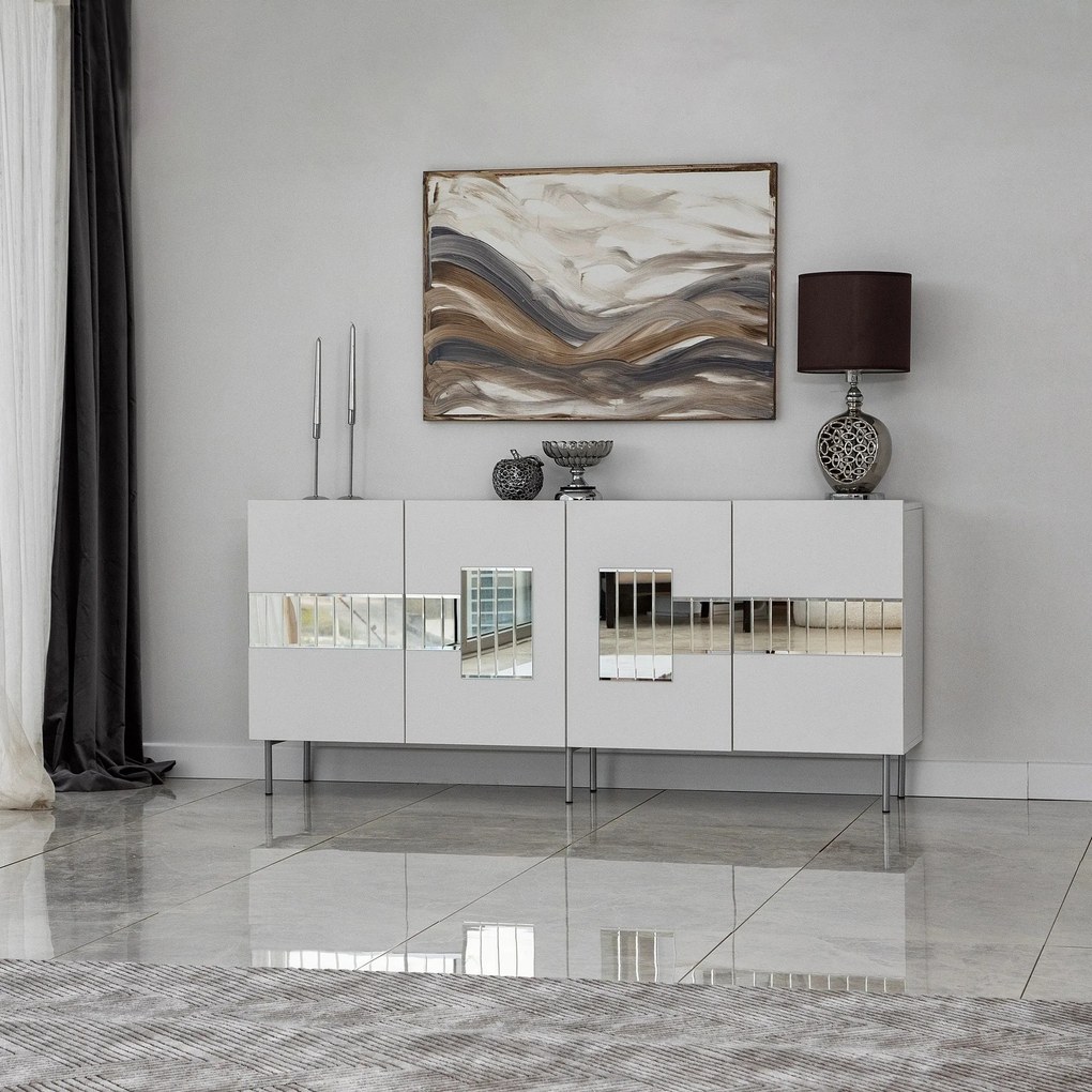Console Paris – Branco e Prateado – 180 cm x 80 cm x 40 cm