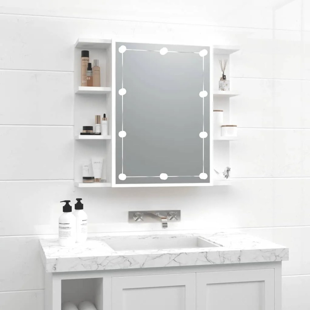 808873 vidaXL Armário espelhado com luzes LED 70x16,5x60 cm branco