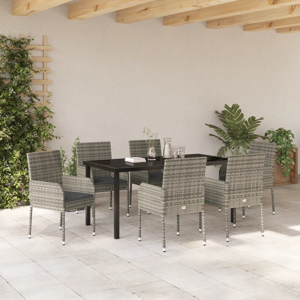 Conjunto de Jantar de Jardim com Almofadas Cinza Rattan Sintético