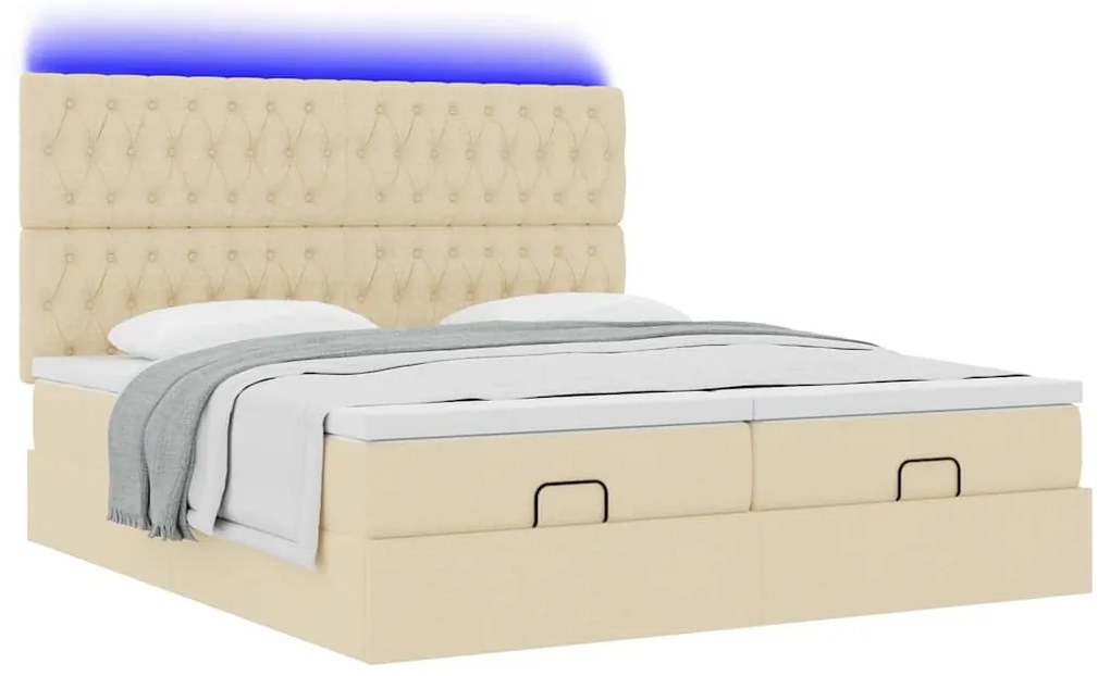 Estrutura de cama otomana com colchões tecido creme 200x200cm