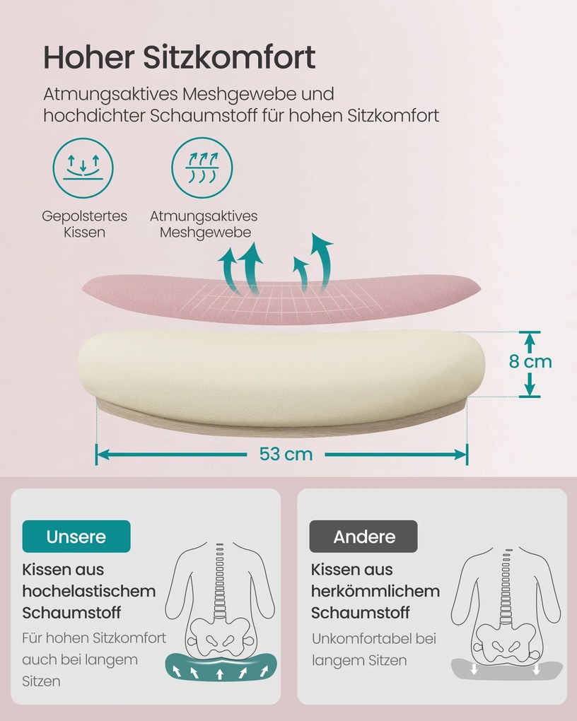 Cadeira de escritório ergonómica com função de baloiço rosa pastel