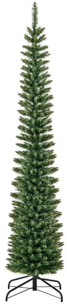 Árvore de Natal artificial pré-iluminada de 210 cm com 200 luzes LED brancas quentes em forma de lápis Verde