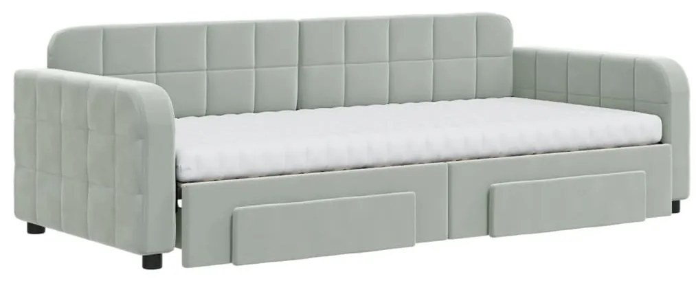 Sofá-cama c/ gavetão e gavetas 90x200 cm veludo cinzento-claro