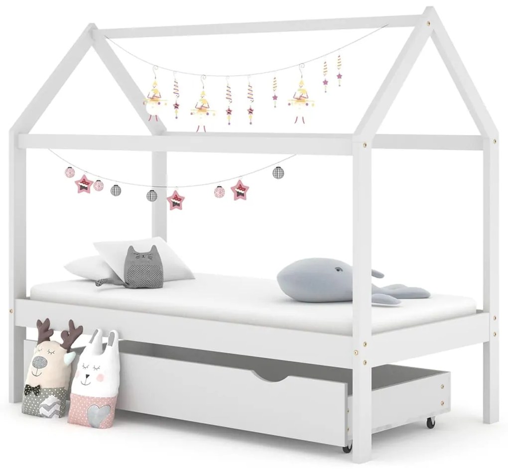 Cama para crianças c/ gaveta 80x160 cm pinho maciço branco