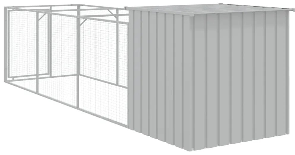 Casota cães c/ parque 110x405x110 cm aço galvaniz. cinza-claro