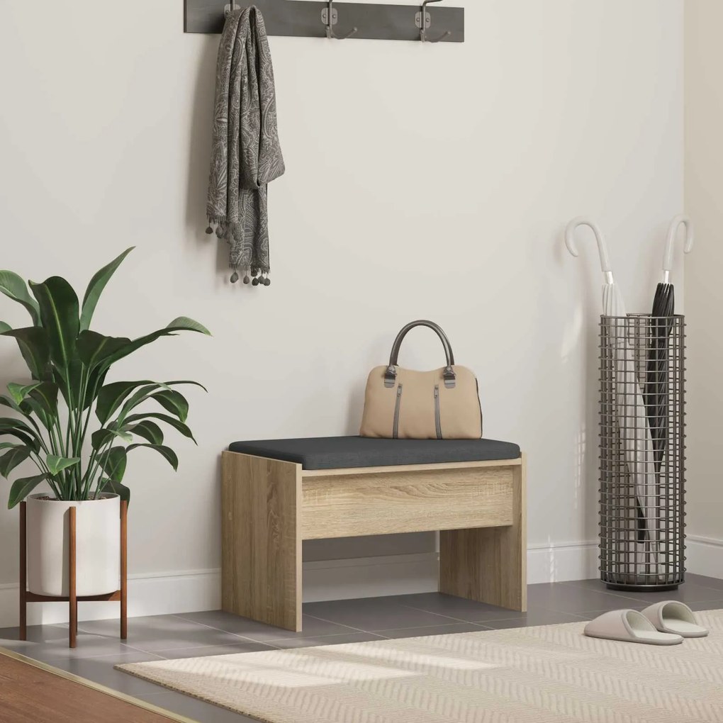 vidaXL Banco de Hall com almofada Carvalho Sonoma 60 x 38 x 46 cm