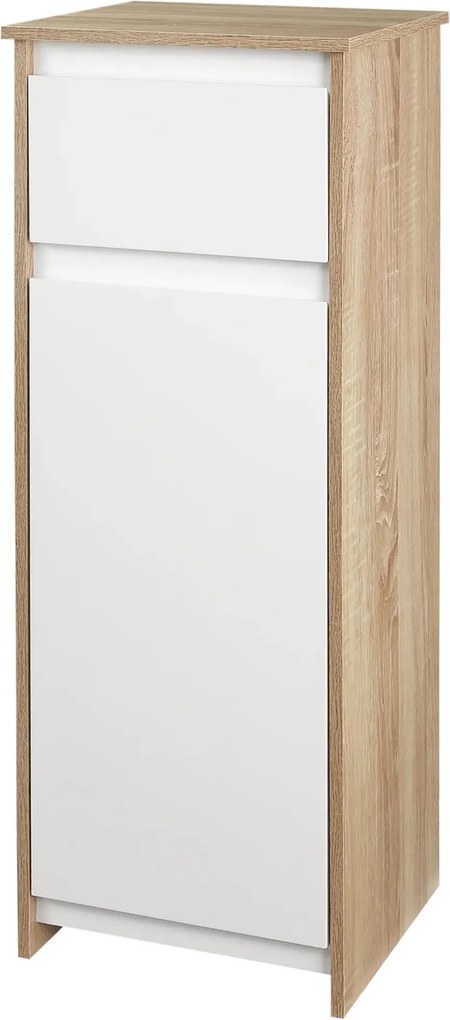 Armário Casa de Banho Baixo Armário de Madeira com Gavetas e 2 Prateleiras para Sala de Estar Dormitório Cozinha 32,6x30x90cm Natural e Branco