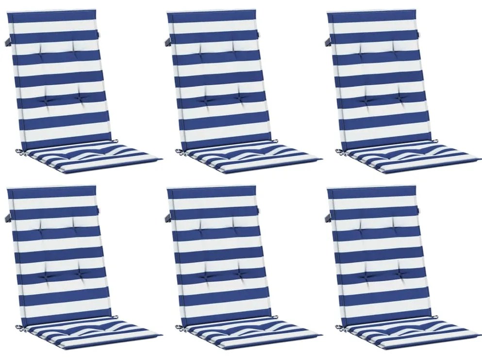 Almofadões cadeira encosto alto 6 pcs tecido riscas azul/branco