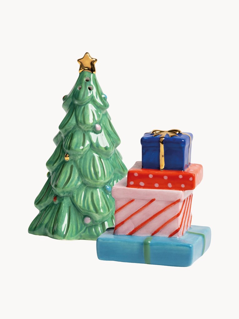 Saleiro e pimenteiro de Natal pintados à mão Merry, conjunto de 2