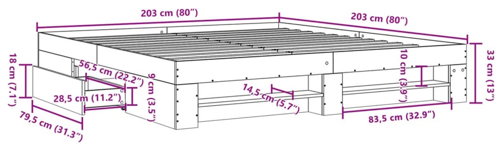 Estrutura de cama 200x200 cm derivados de madeira cinza cimento