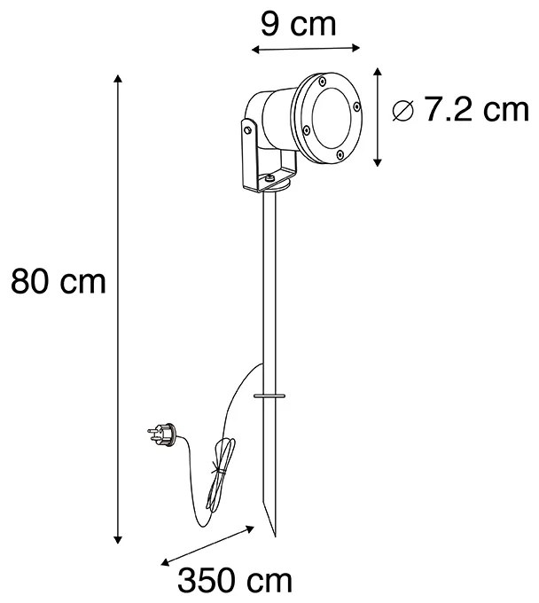 Projector da estaca preto 40cm cabo e ficha IP44 - BASIC Moderno