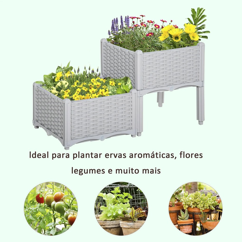 Conjunto de 2 Floreiras Quadradas Floreiras para Flores e Vegetais com