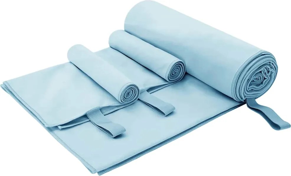 vidaXL Conjunto de Toalhas Esportivas 3 pcs Azul Poliéster e Poliamida