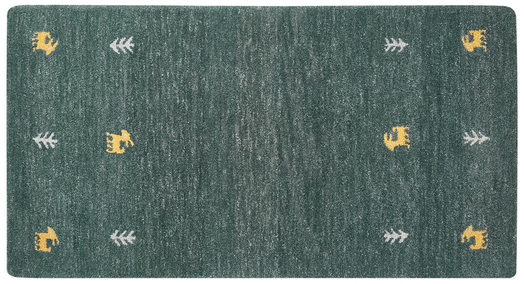 Tapete Gabbeh em lã verde escura 80 x 150 cm CALTI Beliani