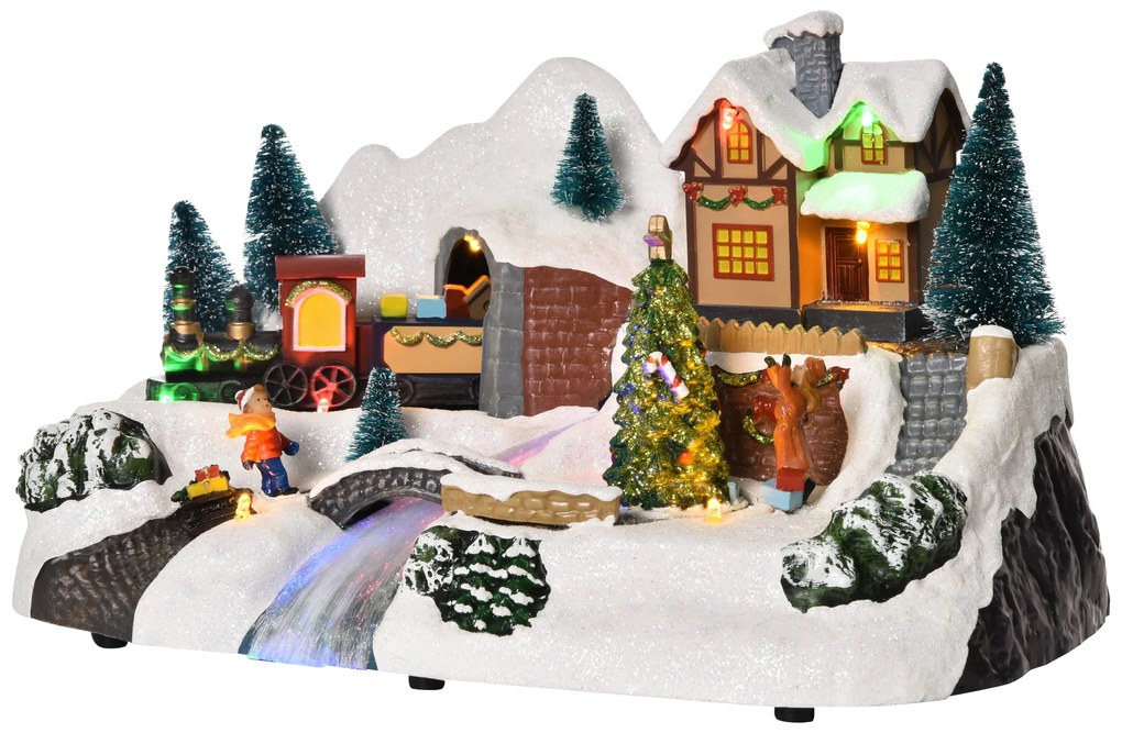 HOMCOM Aldeia de Natal com Luzes LED Árvore Giratória e Música Decoração de Natal 30x19x19,5cm Multicor