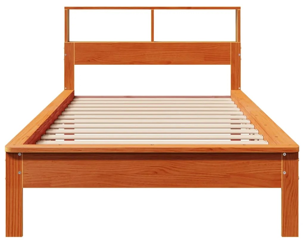 Cama com estante sem colchão 90x190cm pinho maciço castanho-mel