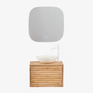 Conjunto De Móvel De Casa De Banho Suspenso 60x45 Cm Em Madeira Deleyna Madeira Natural & Cimento Redondo Branco Ø40 Cm Zavion & Quadrado - Sklum