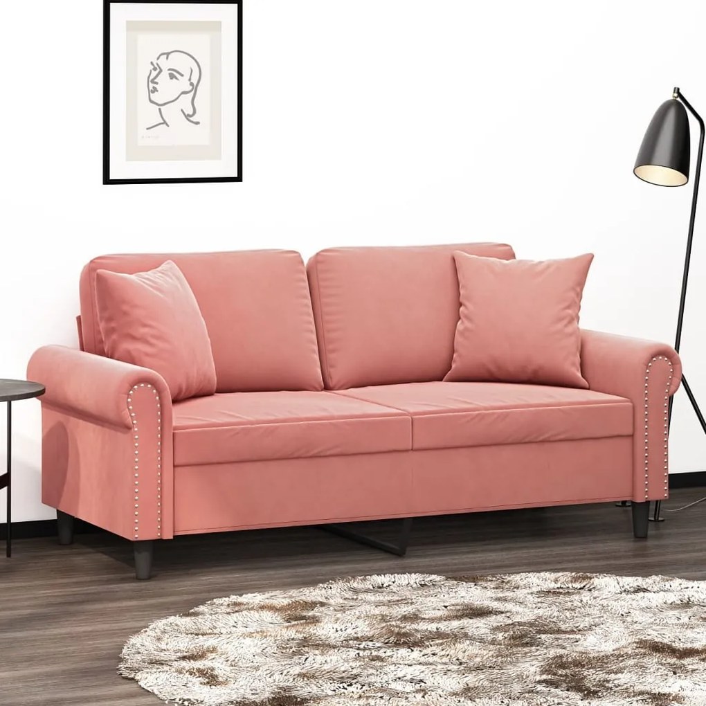 vidaXL Sofá 2 lugares c/ almofadas/almofadões 140 cm veludo rosa