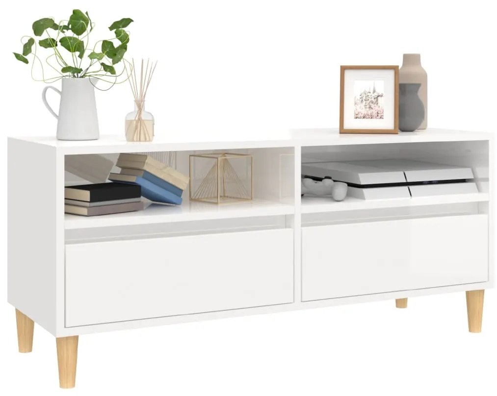 Móvel p/ TV 100x34,5x44,5 cm derivados madeira branco brilhante