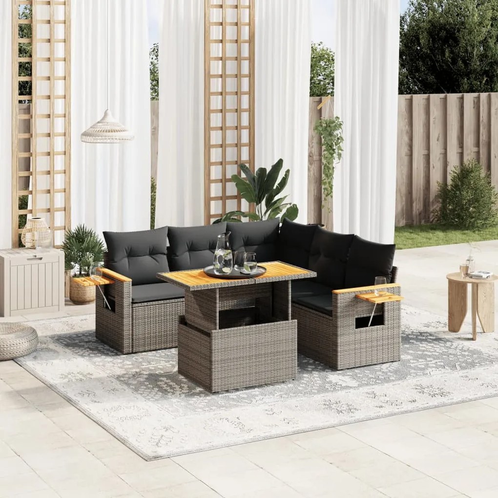 vidaXL 6 pcs conjunto sofás de jardim com almofadões vime cinzento
