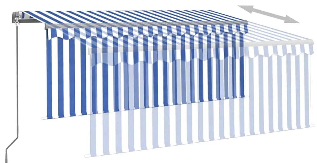 Toldo retrátil manual com estore/LED 3,5x2,5 m azul e branco