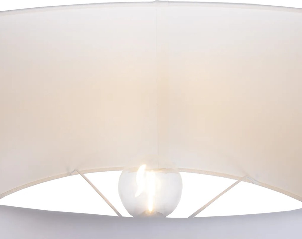 Candeeiro de pé bege com abajur oval branco de linho 50cm - Thijmen