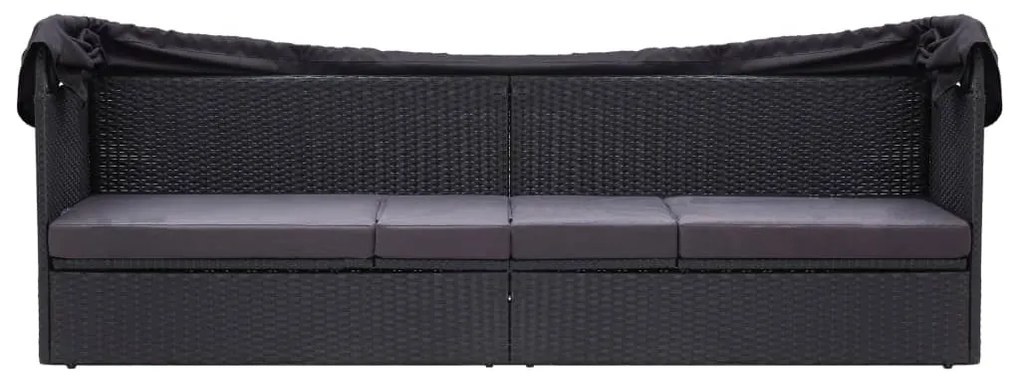 Sofá-cama de exterior com toldo vime PE preto