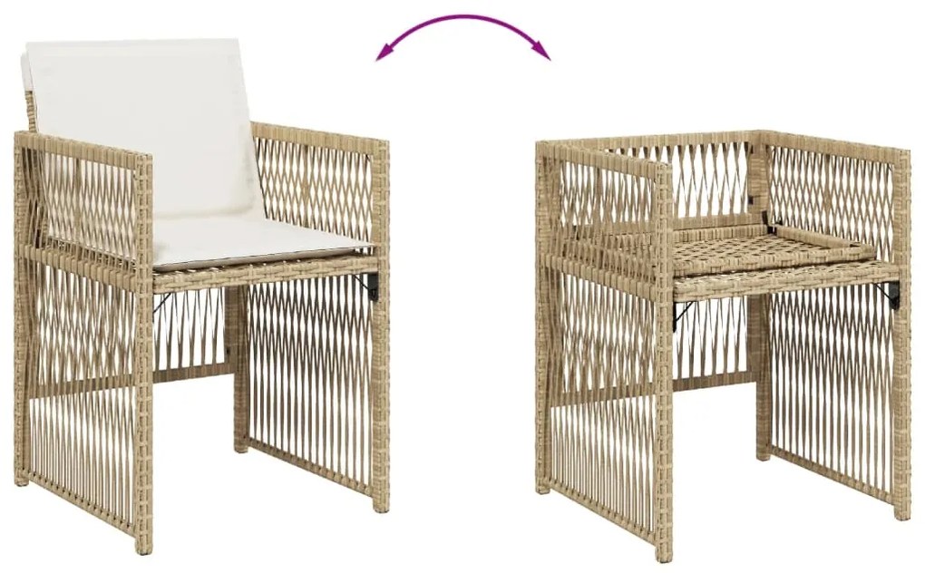Cadeiras de jardim com almofadões 4 pcs vime PE bege