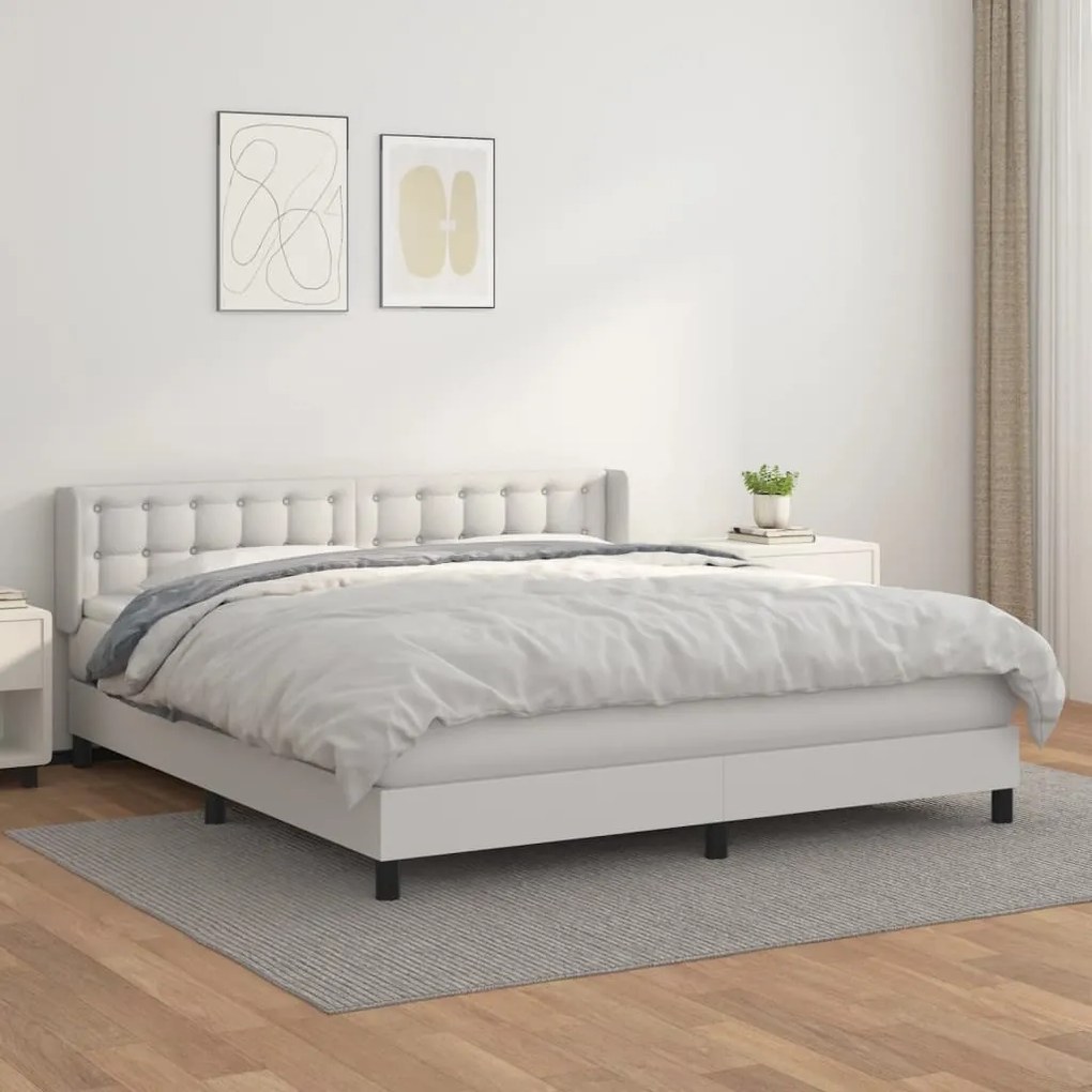 Cama com molas/colchão 180x200 cm couro artificial branco