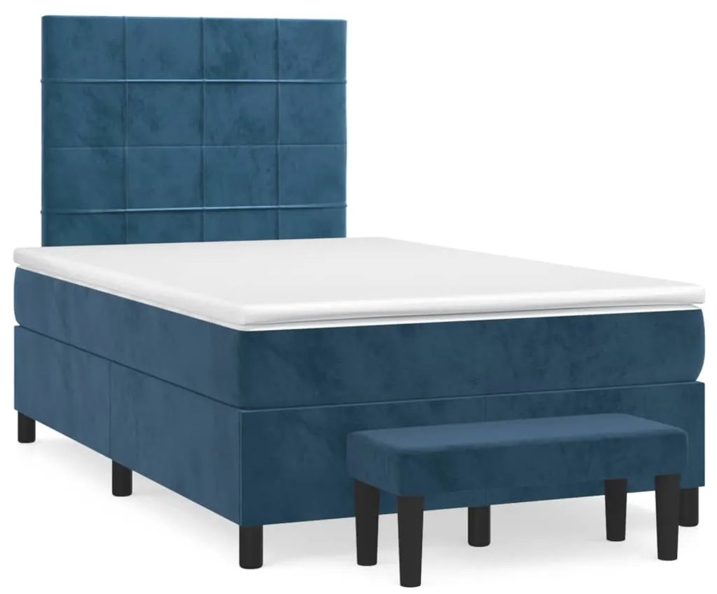 Cama boxspring com colchão 120x190 cm veludo azul-escuro