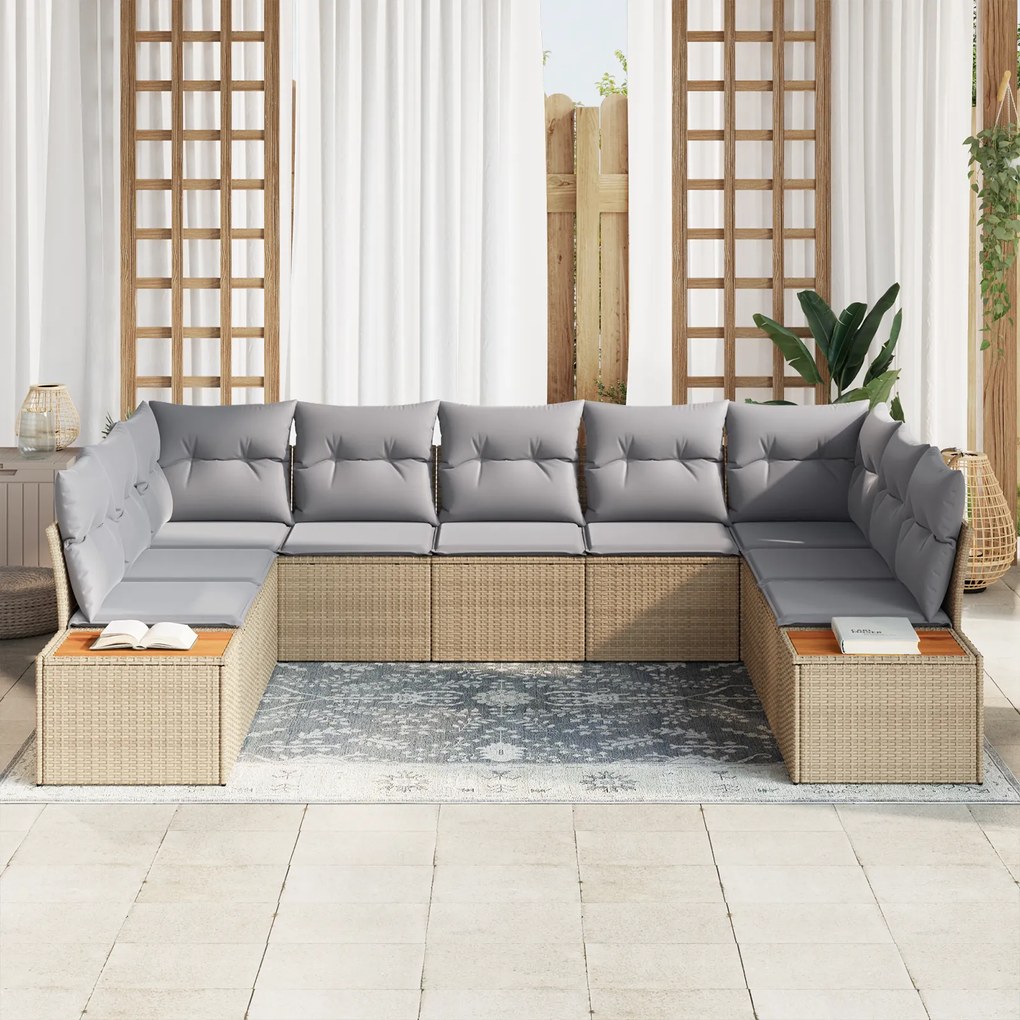 Conjunto de Sofá de Jardim vidaXL de 5 Peças com Almofadas Bege Rattan