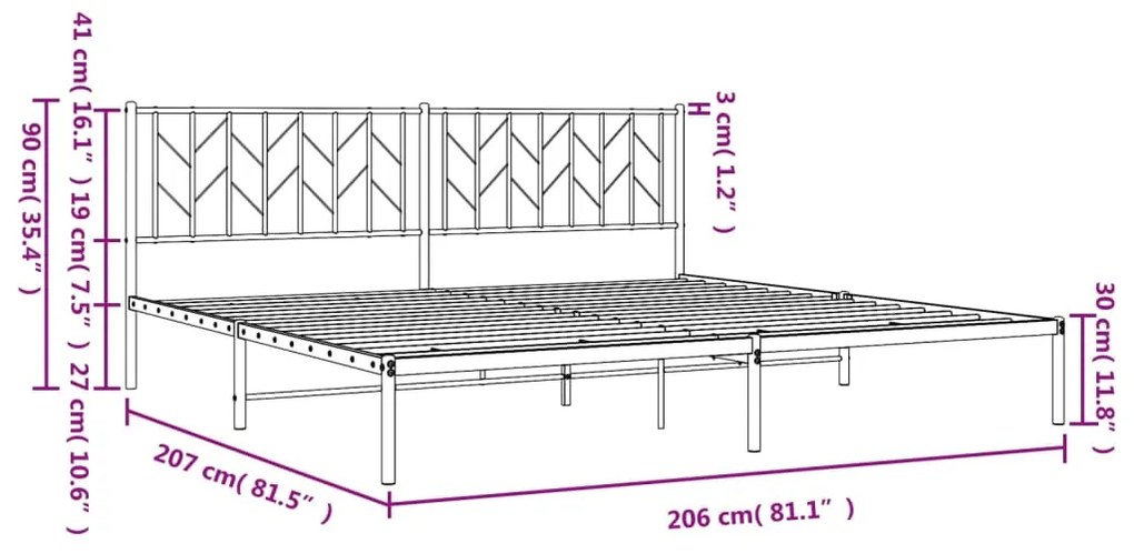 Estrutura de cama com cabeceira 200x200 cm metal preto