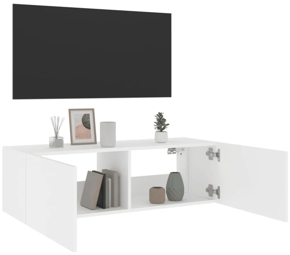 Móvel de parede para TV com luzes LED 100x35x31 cm branco