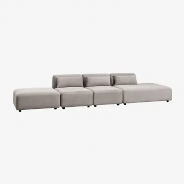 Sofá Modular De 3 Peças Com Chaise Longue Direita E Puff Fogler Bombazina Cinzento Toupeira Claro - Sklum