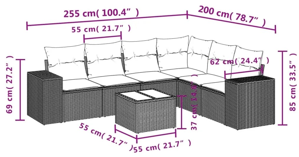 7 pcs conjunto de sofás p/ jardim com almofadões vime PE bege