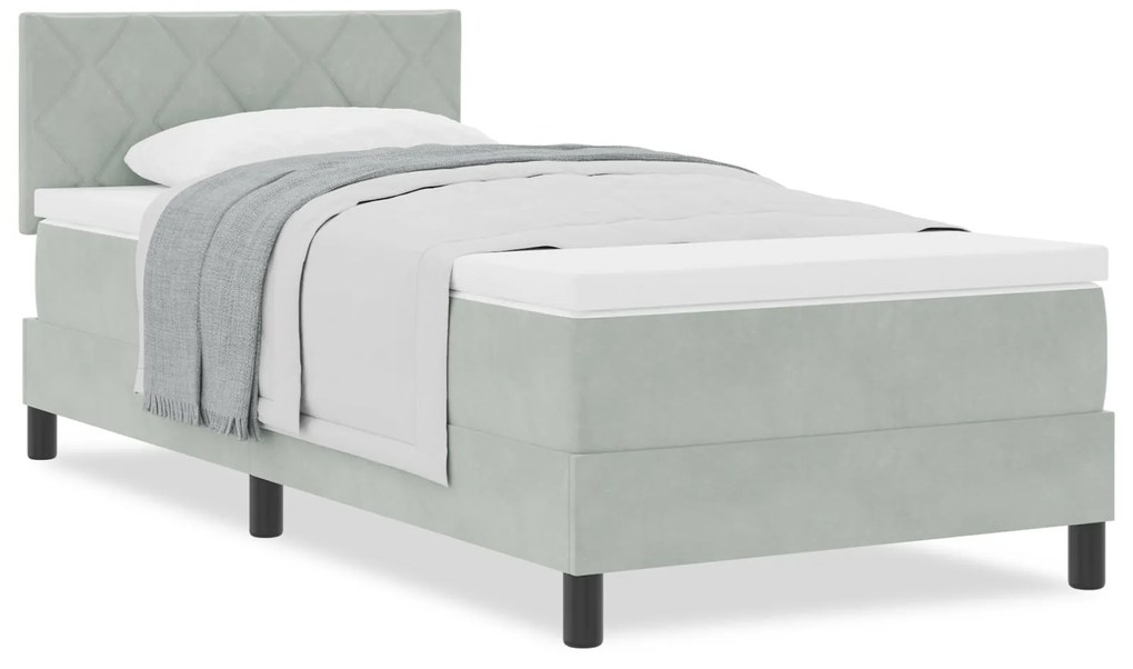 Cama com Box Spring e Colchão vidaXL Cinza Claro 90x200 cm Veludo