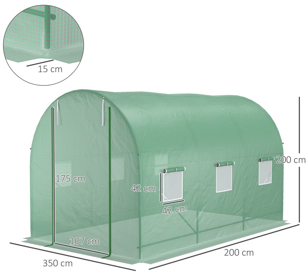 Estufa Tipo Túnel de Jardim 350x200x200cm Estufa de Jardim com 6 Janel