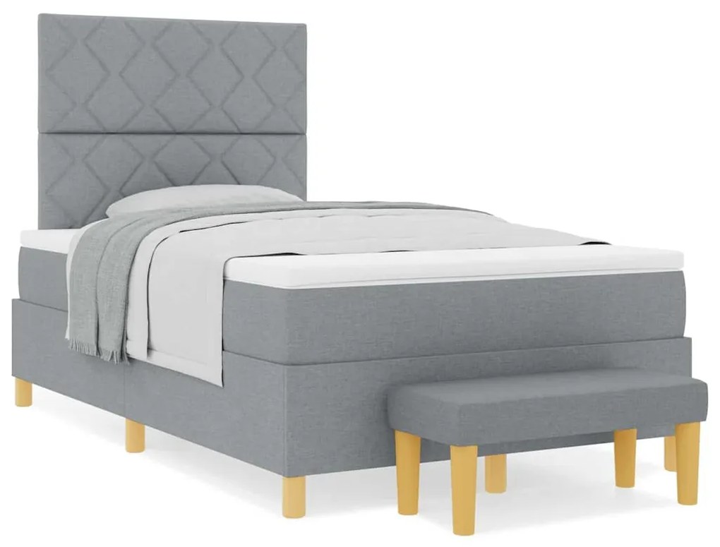 Cama Box Spring com Colchão e Banco Cinza Claro 120x200 cm Tecido